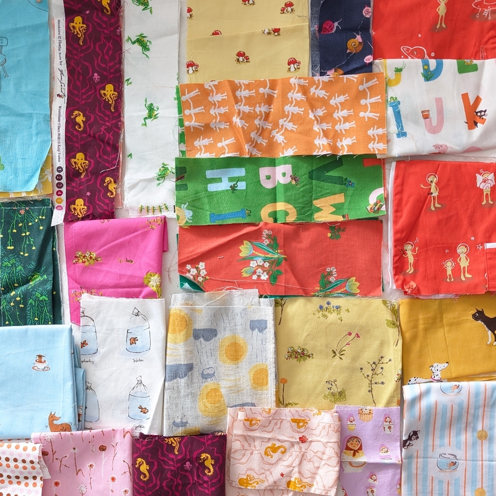 Heather Ross Fabrics Scrap Bundle -- approx 12 ounces.